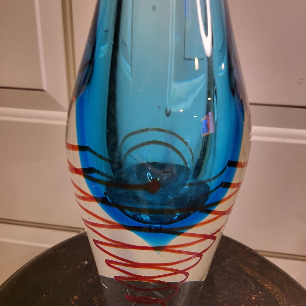Vintage Hand  Blown Heavy Murano Style Glass Vase - Picture 8 of 11